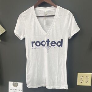 Rooted in Christ White V-Neck T-Shirt